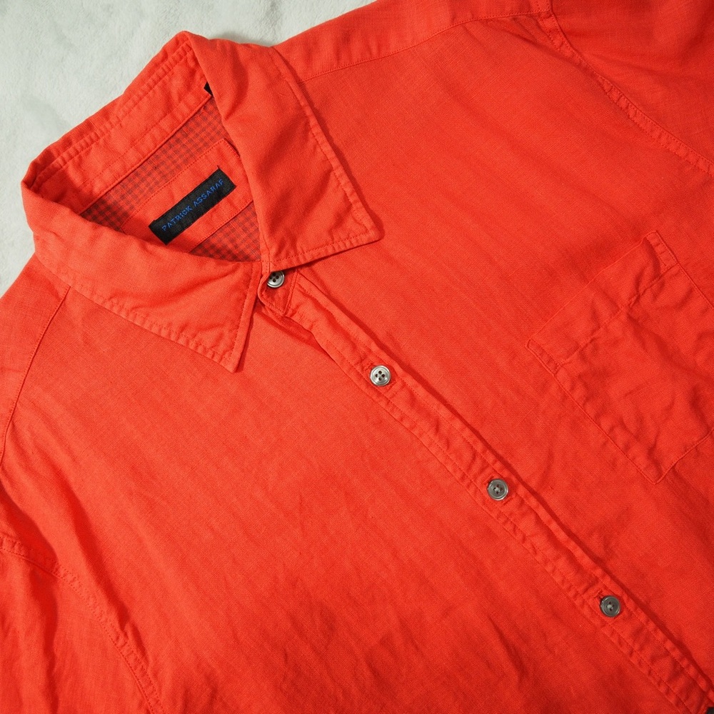 Parick Assaraf Sz XL  Orange Casual Button-Down Shirt 100% Linen